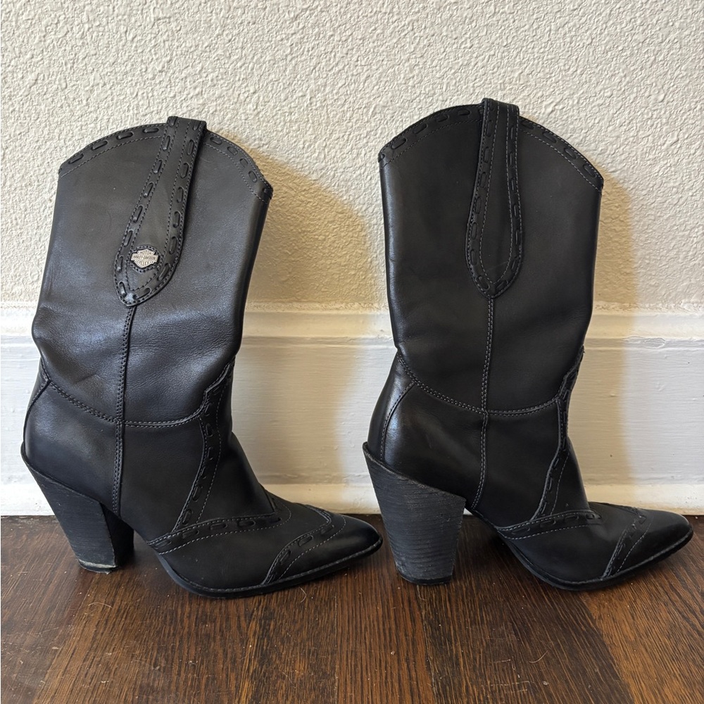 Harley-Davidson Black Heeled Boots with Cuban Heel